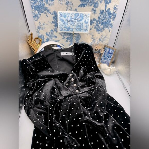 🆕 SELF-PORTRAIT 🧿NWOT Crystal Embellish Velvet Diamante Mini Dress, Sz US4 UK8 - Picture 2 of 16
